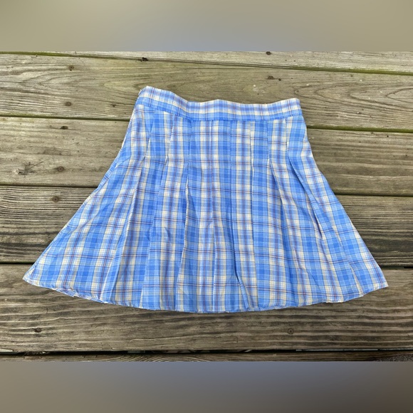 Light Blue & Yellow Plaid Pleated Skirt - Picture 3 of 8